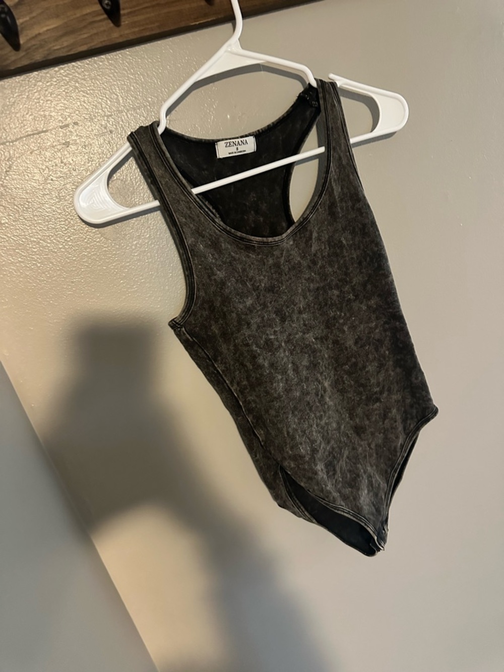 Zenana Outfitters Black Acid-Wash Tank Bodysuit